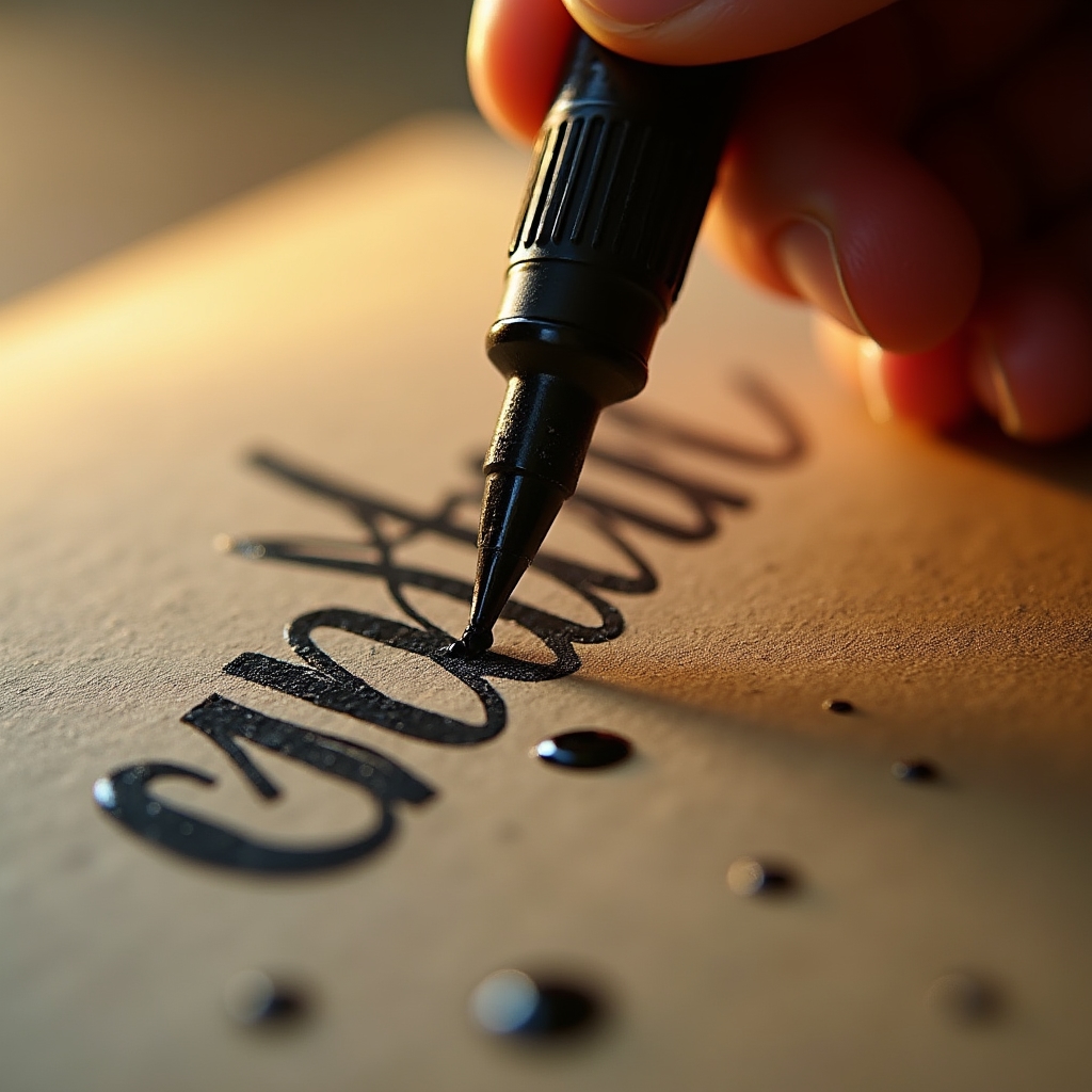 Tehnică de lettering cu pensula pe hârtie Kraft